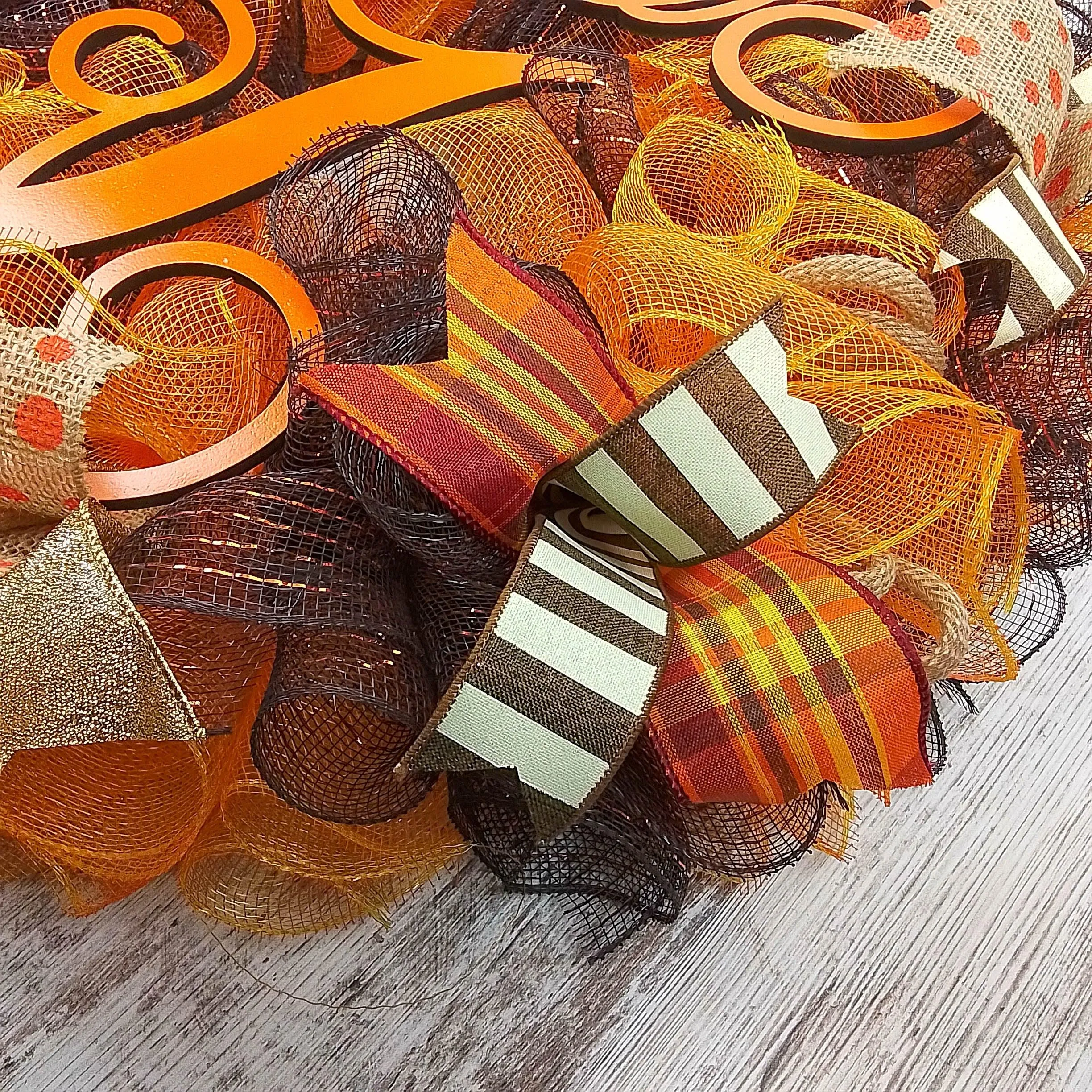 Fall Wreaths for Front Door - Autumn Thanksgiving Wreath - Brown Orange : F3