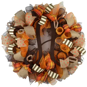 Fall Wreaths for Front Door - Autumn Thanksgiving Wreath - Brown Orange : F3