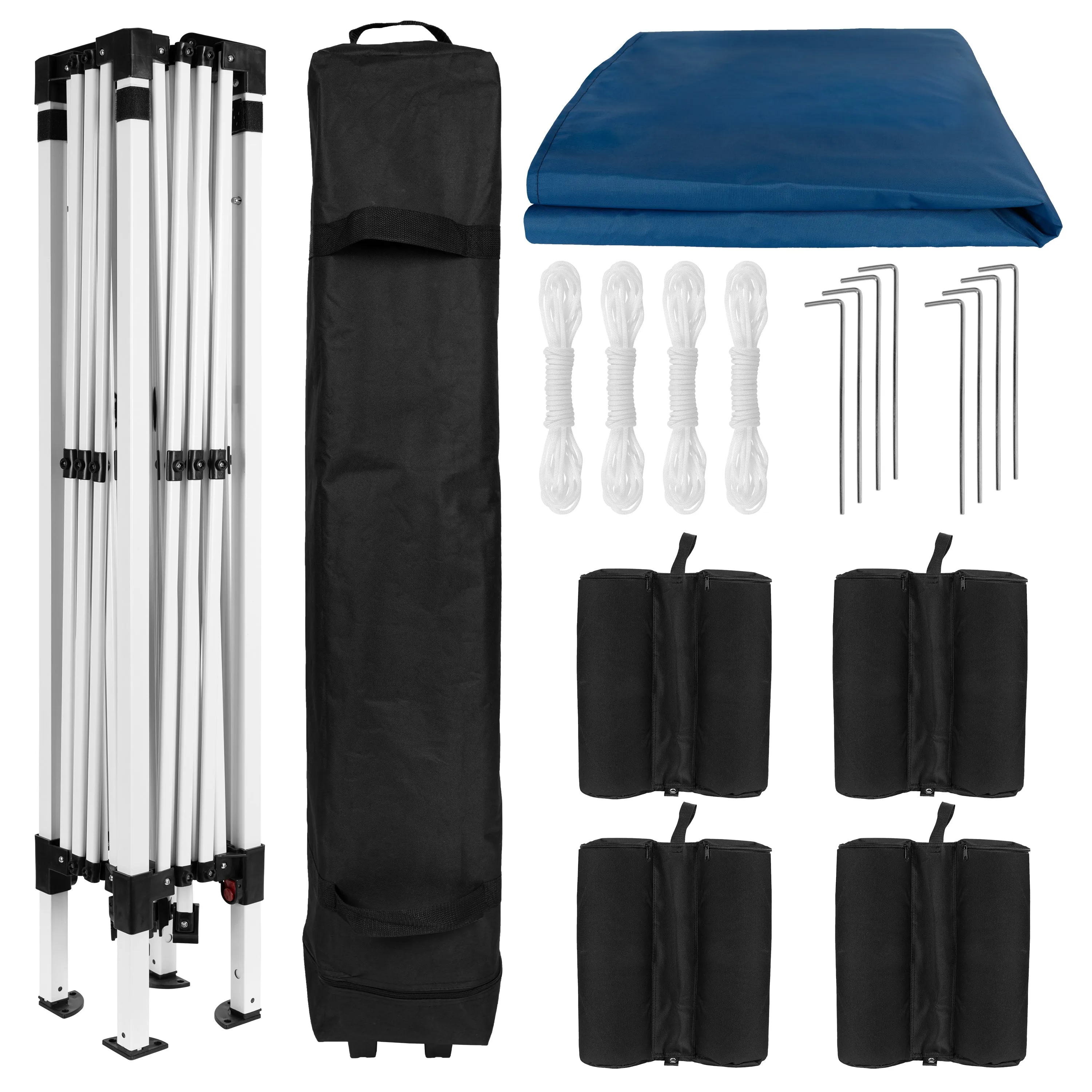 Harris 10'x10' Blue Pop Up Event Straight Leg Canopy Tent with Sandbags and Wheeled Case