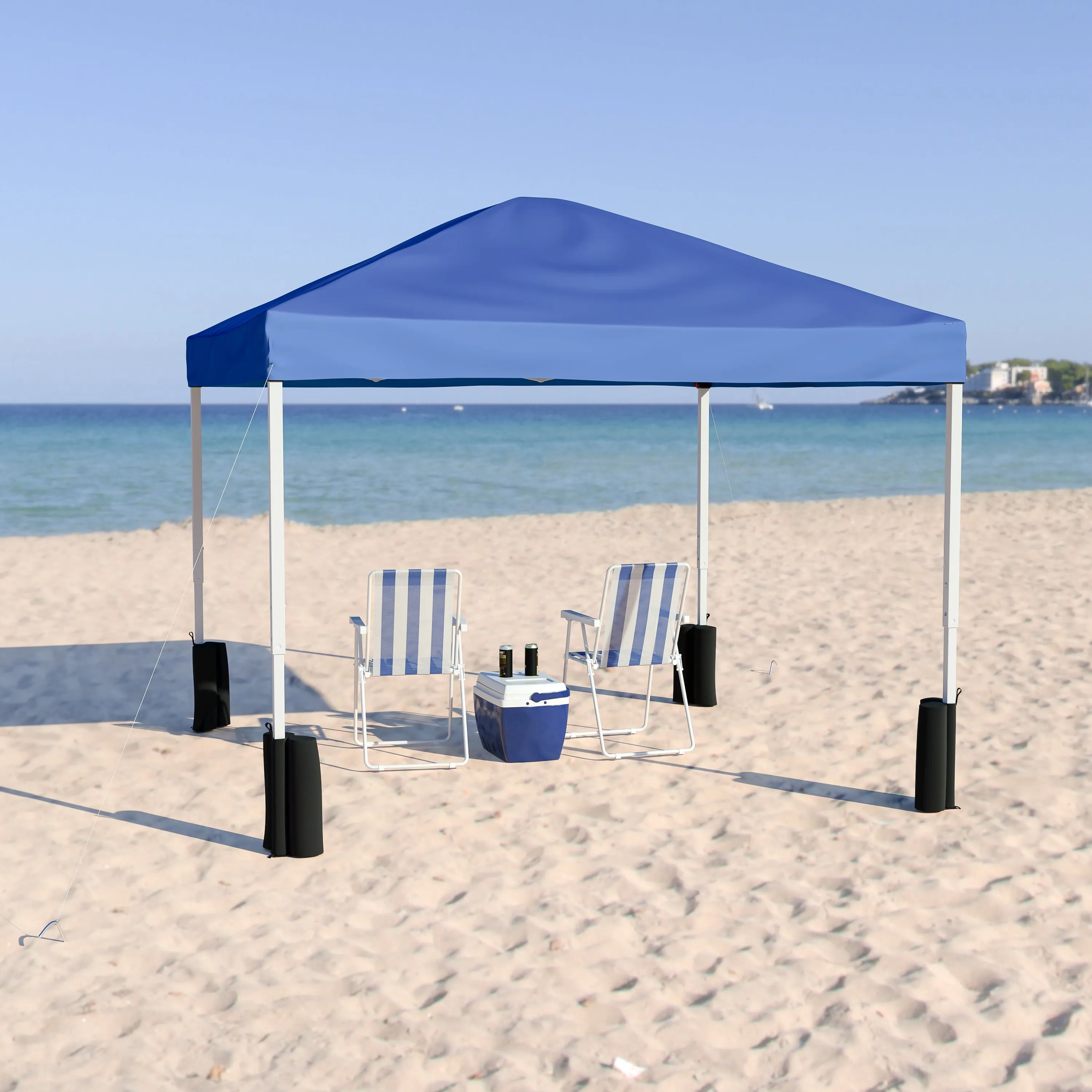Harris 10'x10' Blue Pop Up Event Straight Leg Canopy Tent with Sandbags and Wheeled Case