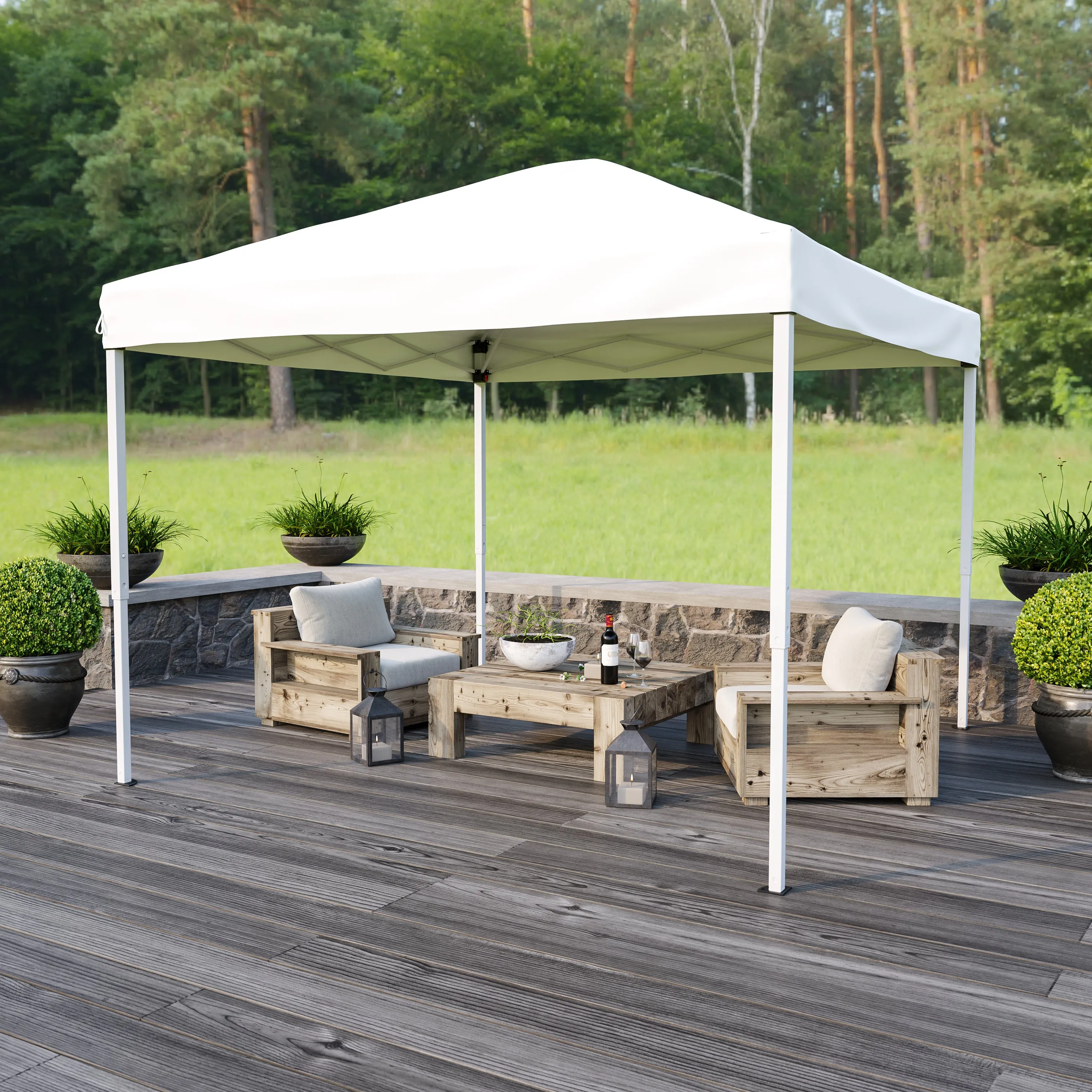 Harris 10'x10' White Outdoor Pop Up Event Slanted Leg Canopy Tent with Carry Bag