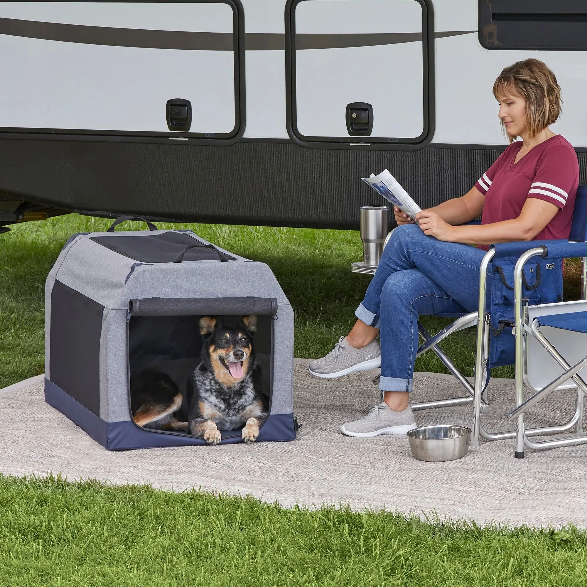Midwest Canine Camper Pop-Up Tent Soft Folding Dog Crate - Gray - 36" X 25.5" X 28" In