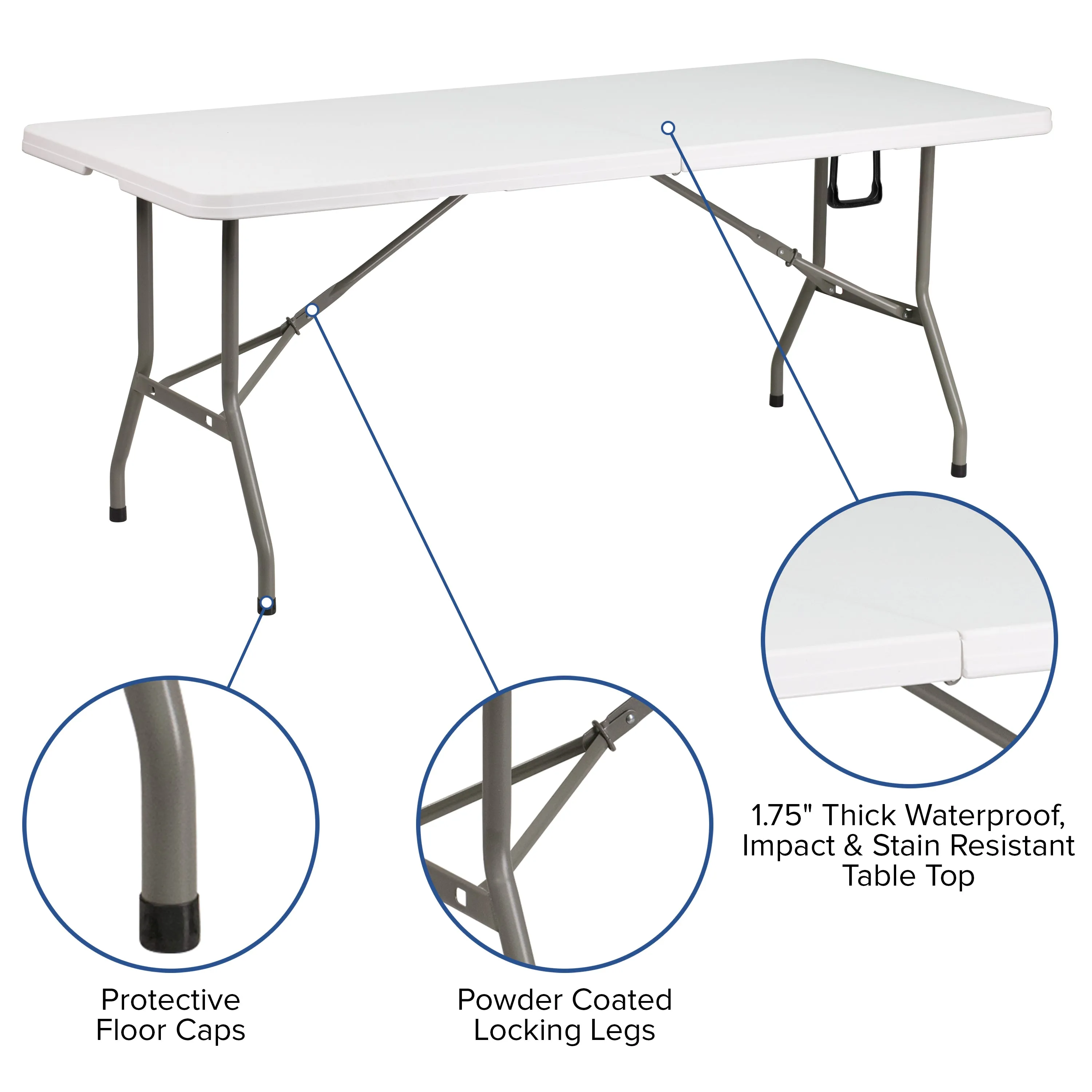 Otis 10'x10' White Pop Up Event Canopy Tent with Carry Bag and 6-Foot Bi-Fold Folding Table with Carrying Handle - Tailgate Tent Set