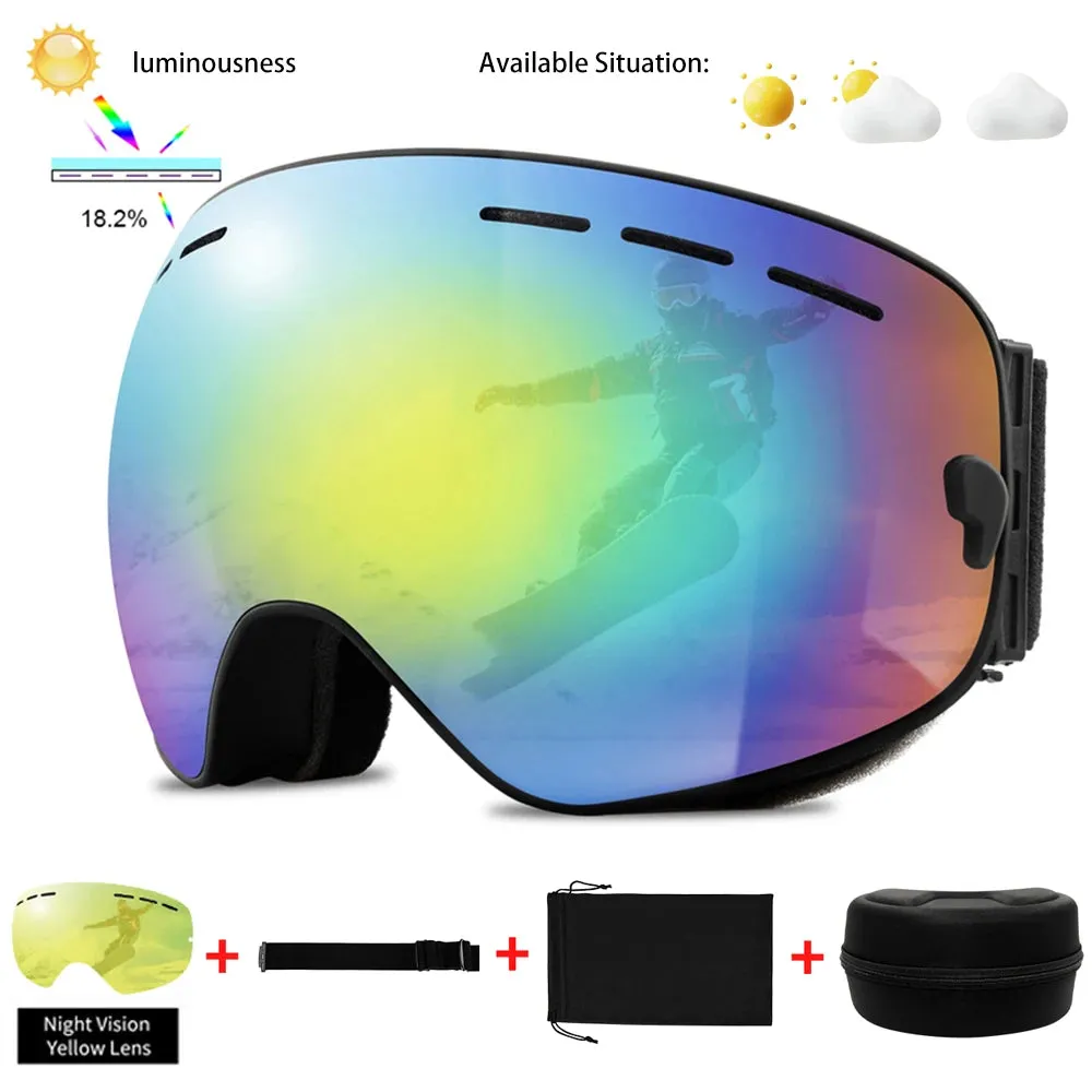 Ski Goggles Men Women Snowboard Glasses Winter Outdoor Sport Snowmobile Sunglasses Uv400 Double Layers Lens Anti-Fog Skiing Gogg