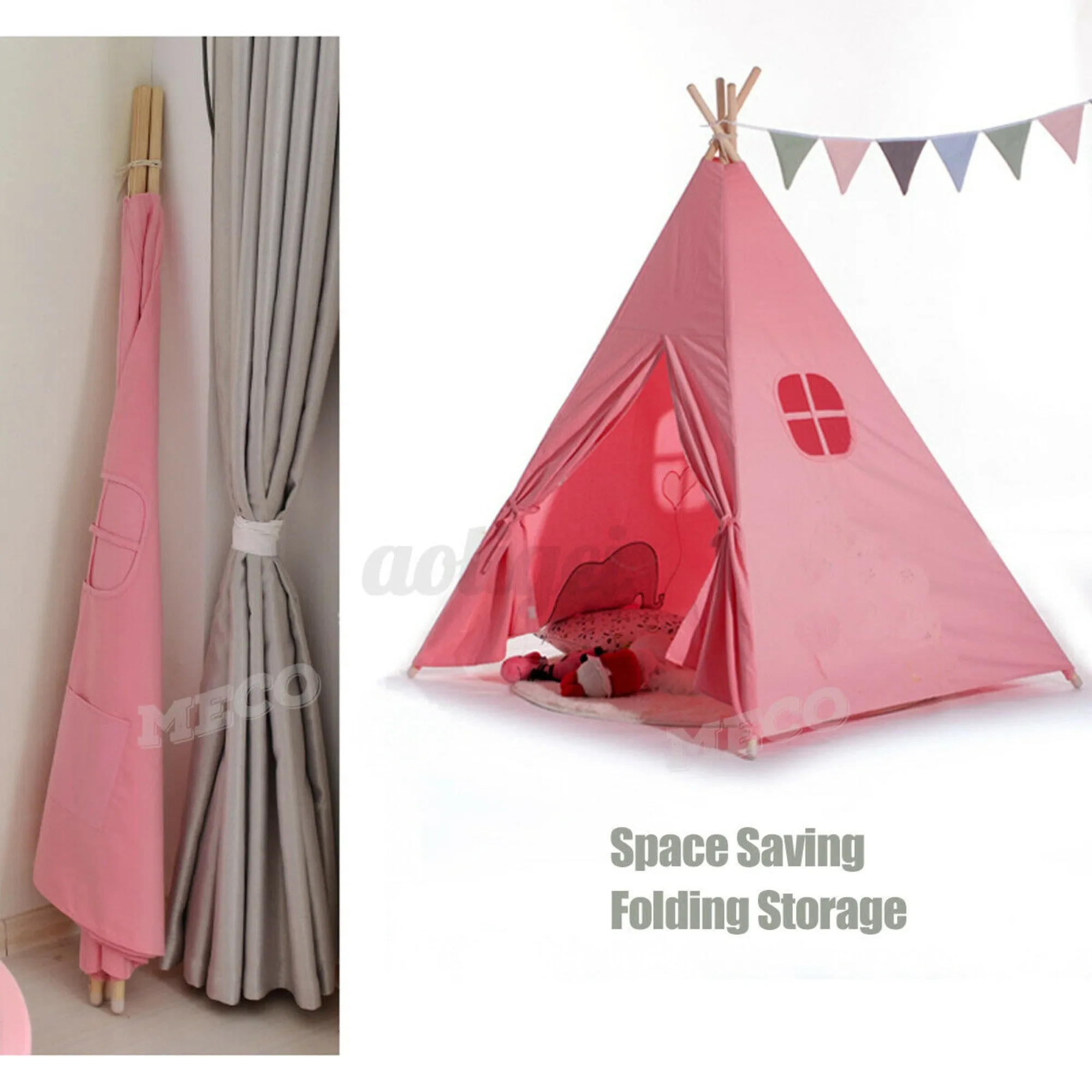 Teepee canvas Wigwam Tent Cubby House Larger for kids indoor -Pink-LARGE 130cm Size