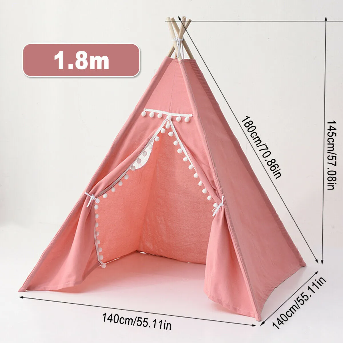 Teepee canvas Wigwam Tent Cubby House Larger for kids indoor -Pink-LARGE 130cm Size